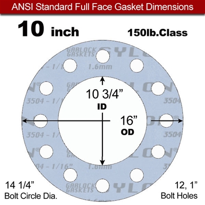 Garlock Gylon® 3504 Full Face Gasket - 150 Lb. - 1 16