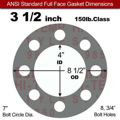 Garlock Style 9850 N/A NBR Full Face Gasket - 150 Lb. - 1/8