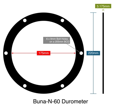 Buna-N-60 Durometer - 3.18mm Thick - Full Face Gasket - 175mm ID ...